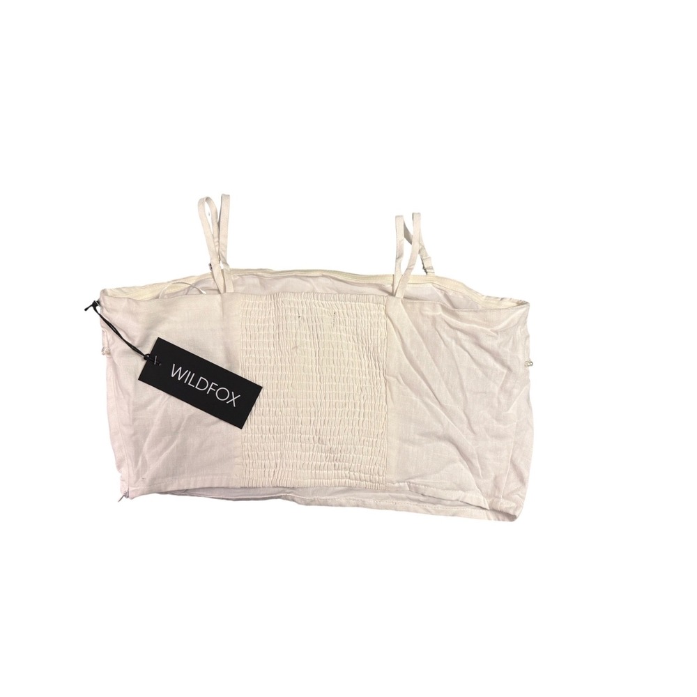 Wildfox Odessa White Linen Blend Pearl Trim Smocked Crop‎ Top WF003992 Womens XL